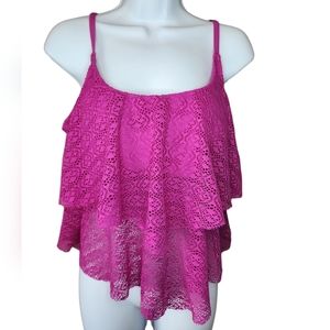 Ocean Avenue Pink Eyelet Tankini Tiered Ruffled